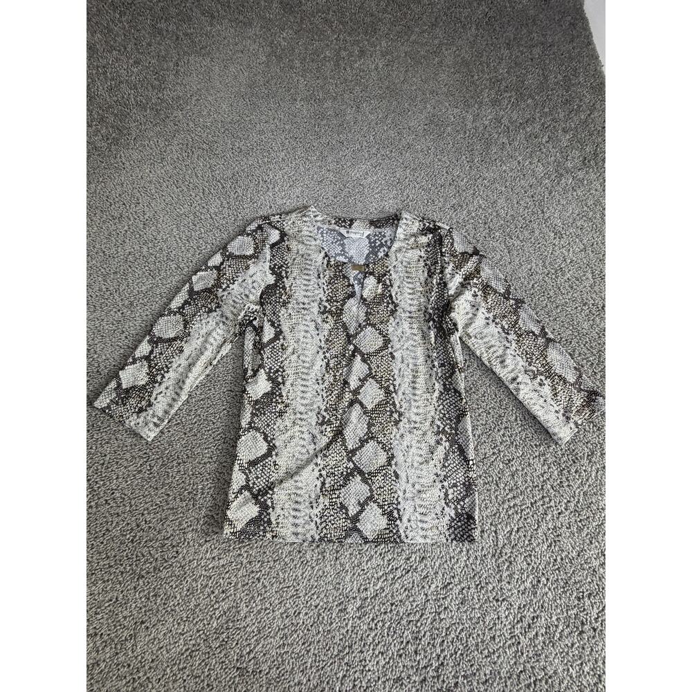 Inspired Style Blouse Womens S Gray V Neck 3/4 Sleeve Studded Animal Print